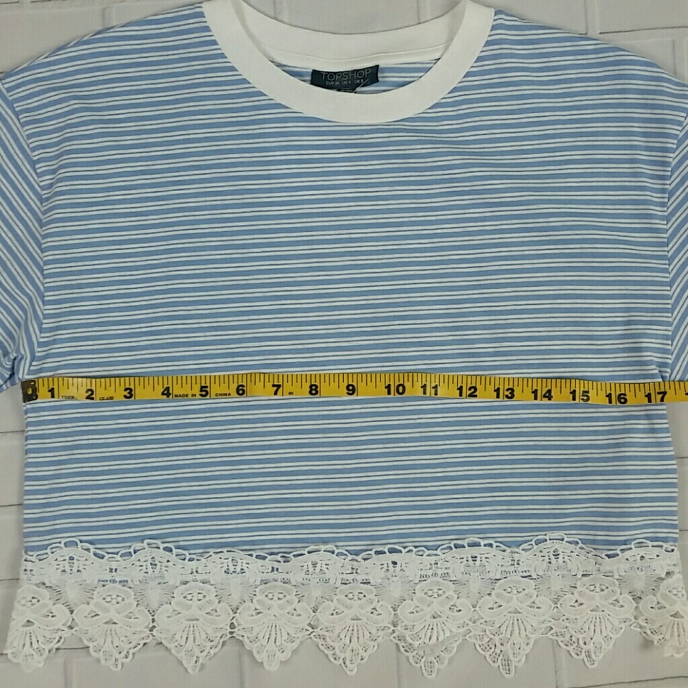 TOPSHOP lace trim  blue white stripe crop top size 4  NWT - Picture 6 of 8